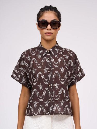Paul-and-Joe-Women-s-DORDOGNE-Kimono-Sleeve-Shirt-Embroidered-with-Flowers