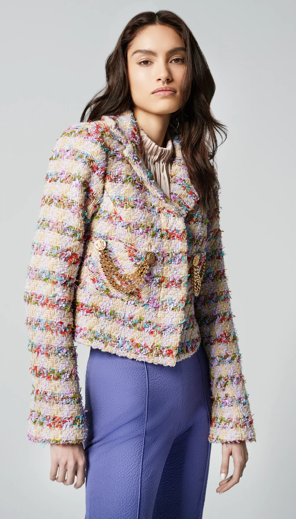 SMYTHE Box Chain Lilac Multi Colour Tweed Jacket