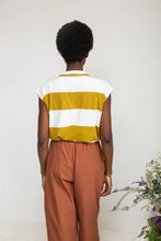 Load image into Gallery viewer, Beaumont Organic Aukai-Su Olive &amp; White Bold Stripe Tee
