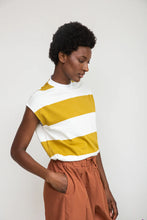 Load image into Gallery viewer, Beaumont Organic Aukai-Su Olive &amp; White Bold Stripe Tee
