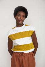 Load image into Gallery viewer, Beaumont Organic Aukai-Su Olive &amp; White Bold Stripe Tee
