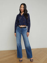 Load image into Gallery viewer, l-agence-womens-seychelle-lace-cropped-blouse-navy-40587PCS_SEYCHELLE
