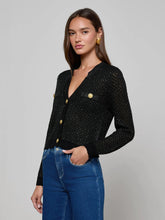 Load image into Gallery viewer, lagence-womens-blanca-sequin-cardigan-in-black-gunmetal-gold
