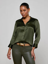 Load image into Gallery viewer, lagence-womens-dani-3-4-silk-blouse-in-deep-olive
