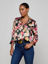 Load image into Gallery viewer, lagence-womens-dani-3-4-silk-blouse-in-multi-cluster-floral

