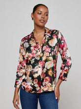 Load image into Gallery viewer, lagence-womens-dani-3-4-silk-blouse-in-multi-cluster-floral
