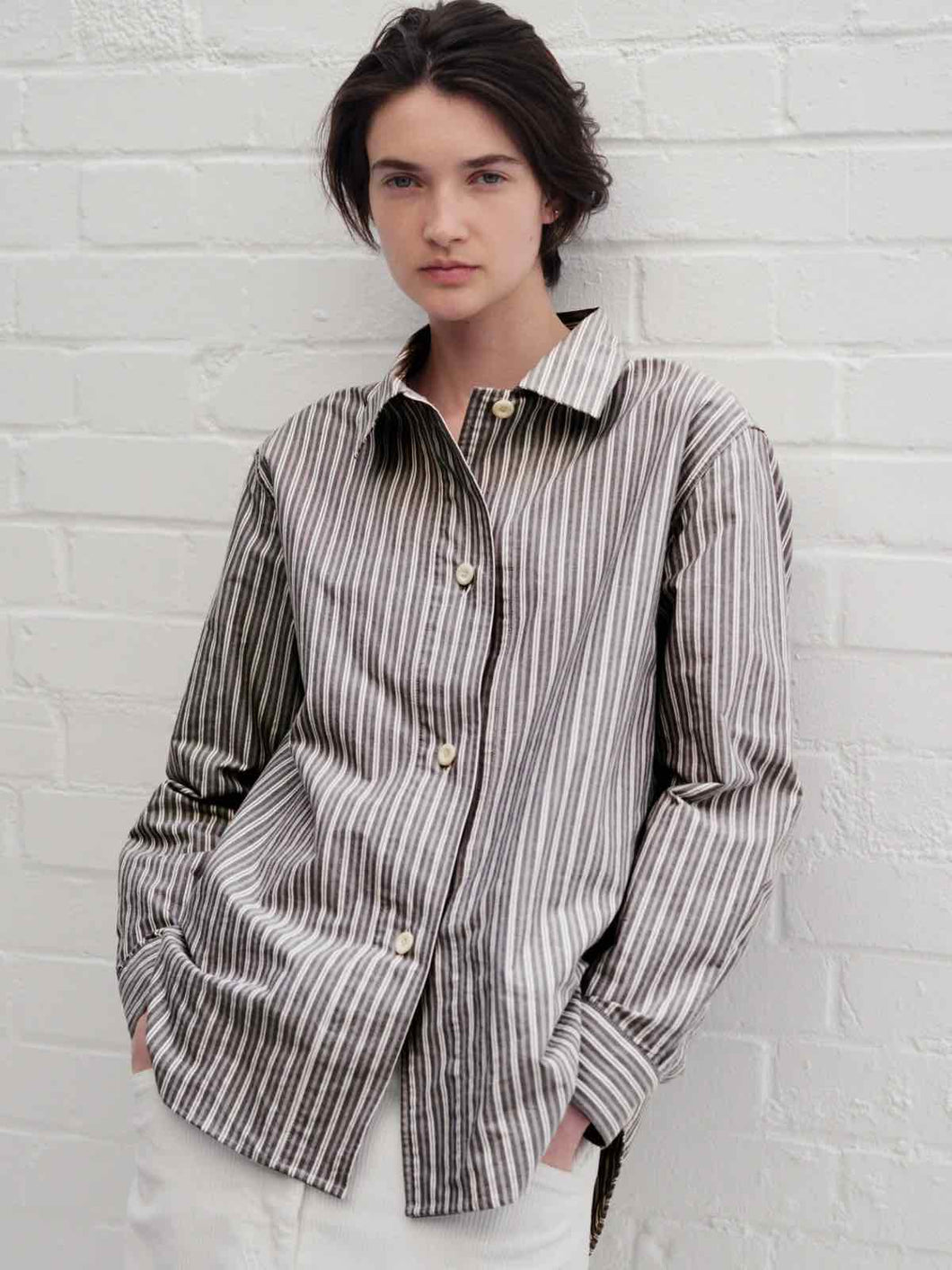 margaret-howell-mhl-womens-mhl-longline-shirt-two-tone-cotton-stripe-forest-grey-off-white