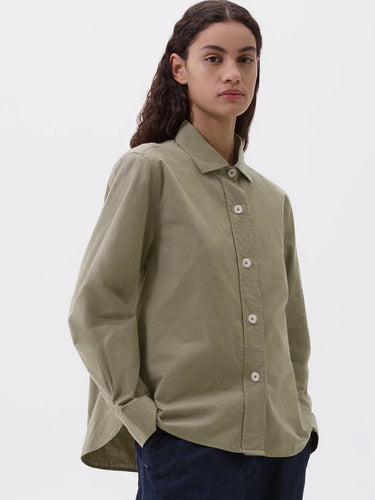 margaret-howell-mhl-womens-mhl-simple-shirt-brushed-cotton-chambray-khaki-green
