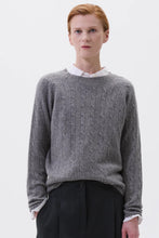 Load image into Gallery viewer, margaret-howell-womens-cable-crew-neck-recycled-merino-and-cashmere-blend-flint
