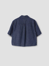 Load image into Gallery viewer, mhl-cropped-uniform-shirt-cotton-linen-denim-indigo-margaret-howell

