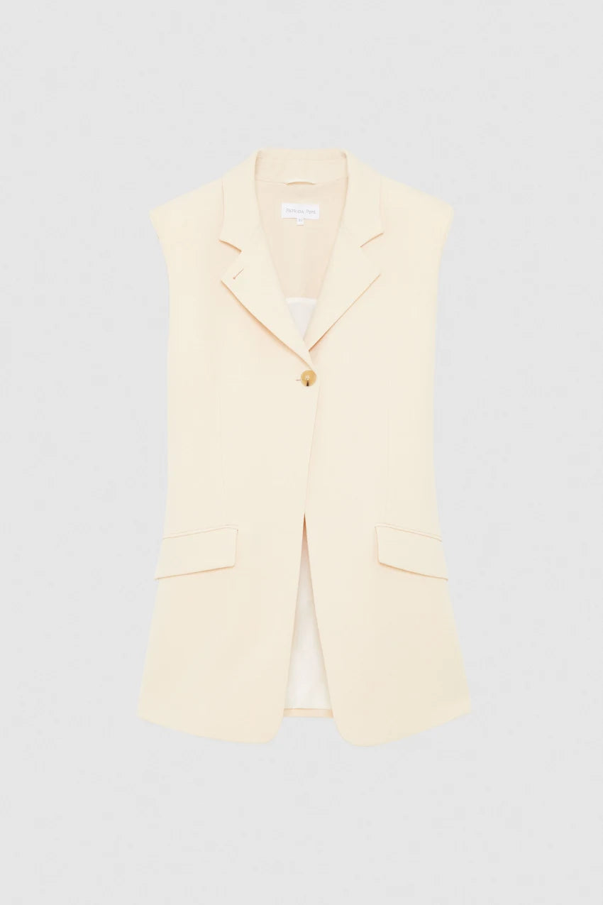 Patrizia Pepe One-Button Sleeveless Vest in Ivory Skin