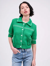 Load image into Gallery viewer, paul-and-joe-womens-chocolate-chunky-knit-cropped-cardigan
