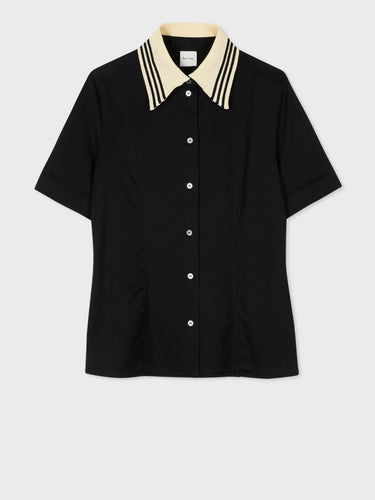 paul-smith-Women-Black-Striped-Collar-jersey-Shirt