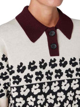 Load image into Gallery viewer, paul-smith-women-s-ecru-polo-shirt-with-black-leopard-print-and-burgundy-collar-w2r-609-t31378-79
