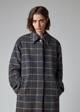 Load image into Gallery viewer, paul-smith-womens-navy-and-grey-check-brushed-wool-coat-with-back-buttons
