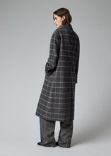 Load image into Gallery viewer, paul-smith-womens-navy-and-grey-check-brushed-wool-coat-with-back-buttons
