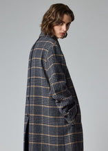 Load image into Gallery viewer, paul-smith-womens-navy-and-grey-check-brushed-wool-coat-with-back-buttons
