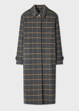 Load image into Gallery viewer, paul-smith-womens-navy-and-grey-check-brushed-wool-coat-with-back-buttons
