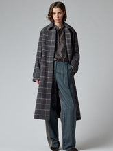 Load image into Gallery viewer, paul-smith-womens-navy-and-grey-check-brushed-wool-coat-with-back-buttons
