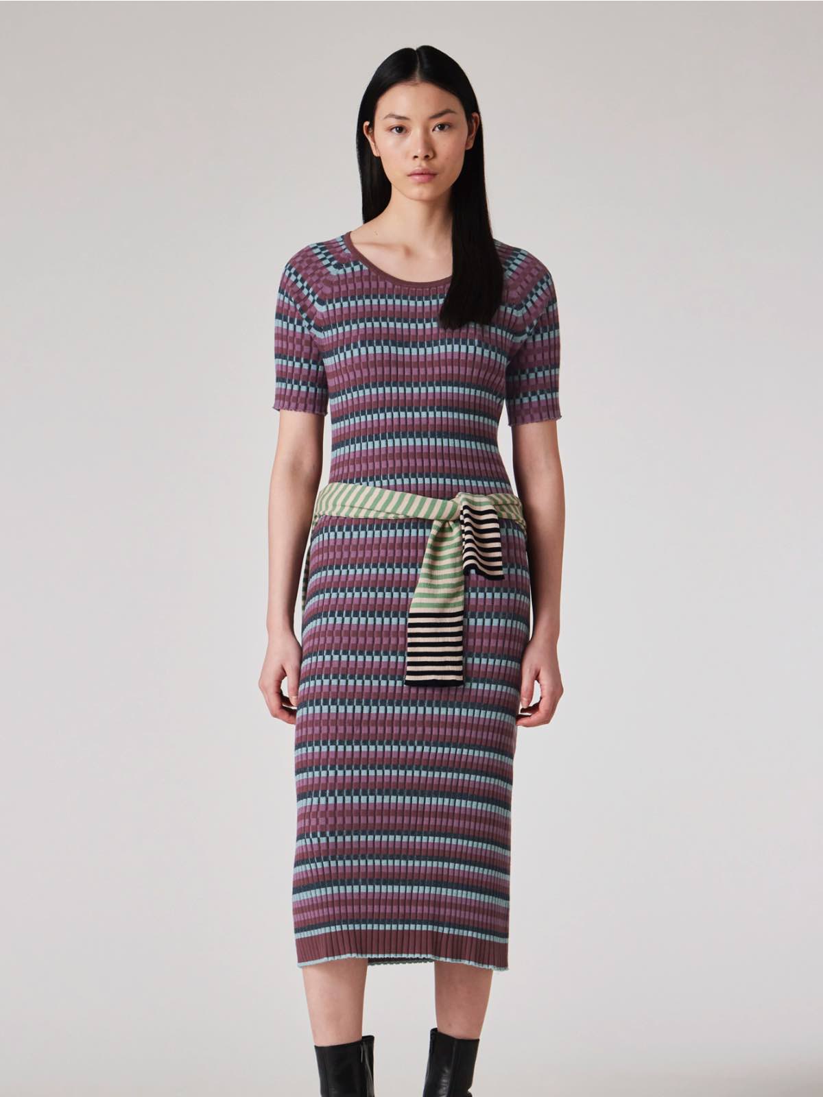 strapless open back dress Paul Smith Women's Navy and Purple Stripe Pleated Rib Knit Dress – bowns  cambridge