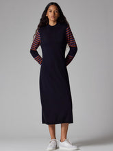 Load image into Gallery viewer, paul-smith-womens-navy-stripe-sleeve-knitted-dress-w2r-659n-t31383
