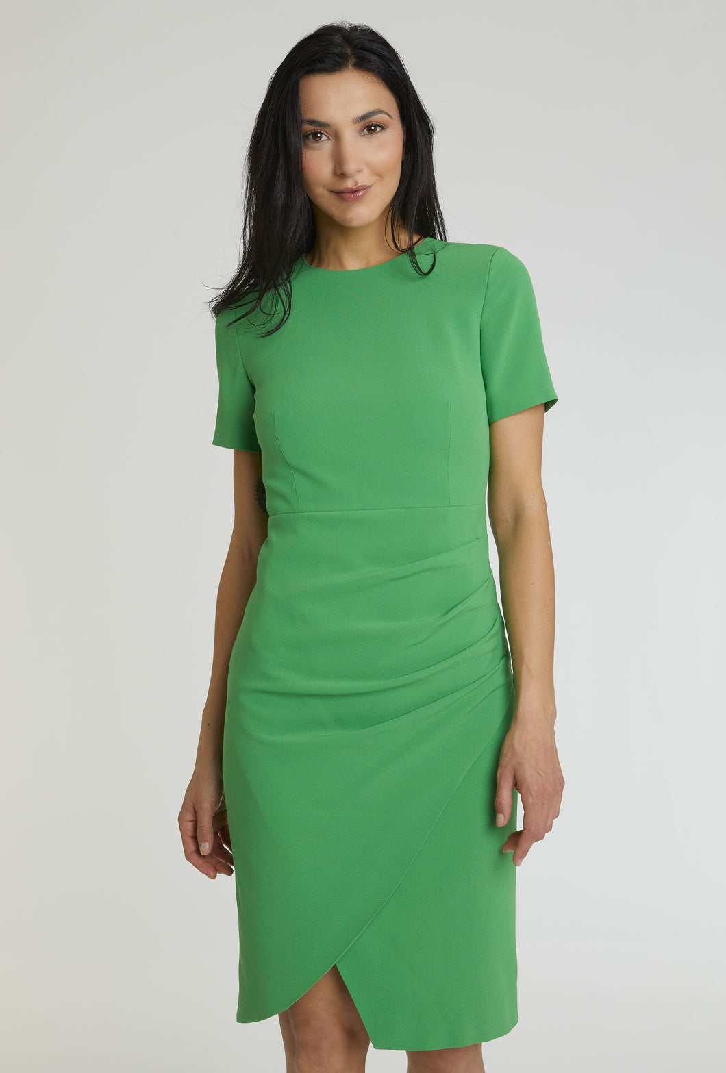 paule-ka-draped-detail-green-crepe-dress