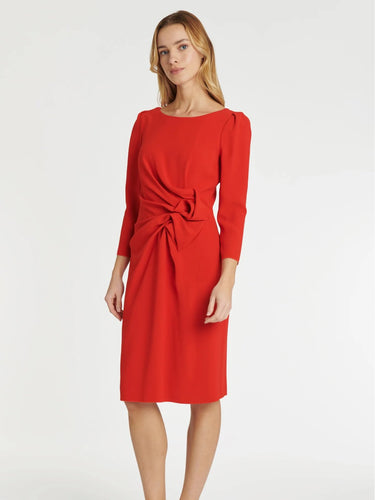 paule-ka-mid-length-vermilion-gathered-waist-detail-dress