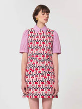 Load image into Gallery viewer, tara-jarmon-russell-womens-short-round-neck-dress-in-printed-mixed-cotton-pink

