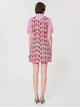 Load image into Gallery viewer, tara-jarmon-russell-womens-short-round-neck-dress-in-printed-mixed-cotton-pink
