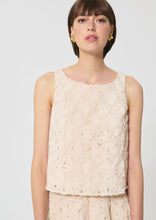 Load image into Gallery viewer, tara-jarmon-womens-tulipe-top-beige-embossed-floral-pattern
