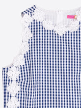 Load image into Gallery viewer, vilagallo-womens-ania-blue-vichy-top-with-flower-embellishment
