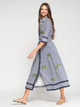 Load image into Gallery viewer, vilagallo-womens-ikat-print-dress-with-palm-trees
