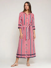 Load image into Gallery viewer, vilagallo-womens-venatalia-navy-red-striped-dress-onduline
