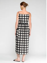 Load image into Gallery viewer, vilagallo-womens-vewrap-long-dress-in-black-and-white-gingham
