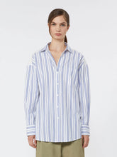 Load image into Gallery viewer, weekend-by-maxmara-wkdtessile-womens-striped-cotton-shirt-with-eyelet-lace-navy
