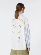 Load image into Gallery viewer, weekend-by-maxmara-wkdtessile-womens-striped-cotton-shirt-with-eyelet-lace-navy
