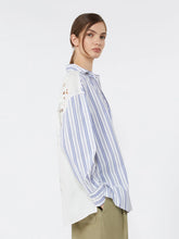 Load image into Gallery viewer, weekend-by-maxmara-wkdtessile-womens-striped-cotton-shirt-with-eyelet-lace-navy
