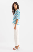 Load image into Gallery viewer, Loreak White and Blue Striped T-Shirt
