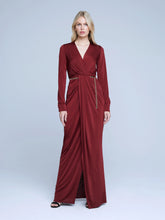Load image into Gallery viewer, L&#39;agence Thea Long Black Cherry Dress with Chains
