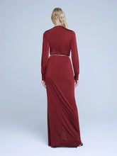 Load image into Gallery viewer, L&#39;agence Thea Long Black Cherry Dress with Chains
