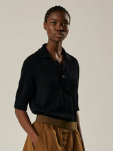 Load image into Gallery viewer, Margaret-Howell-MHL-Wide-Placket-Polo-Cotton-Wool-Black
