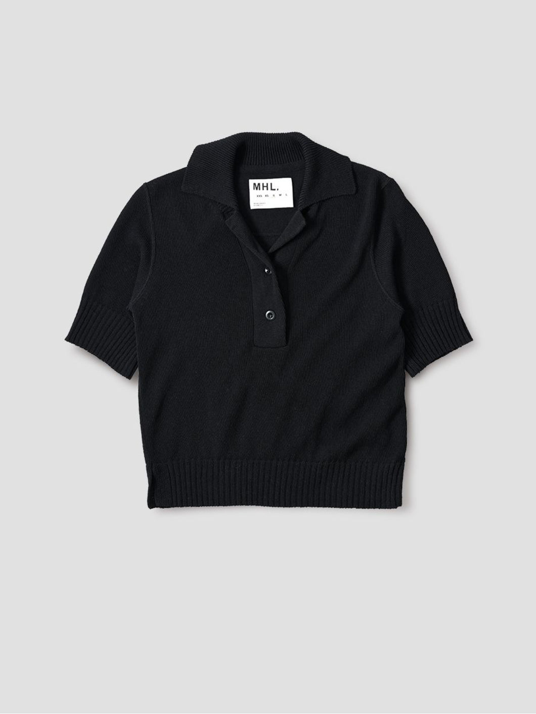 Margaret-Howell-MHL-Wide-Placket-Polo-Cotton-Wool-Black