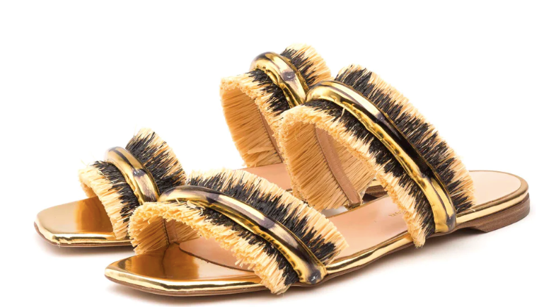 Rupert Sanderson Azalea Gold Mirror Black Raffia