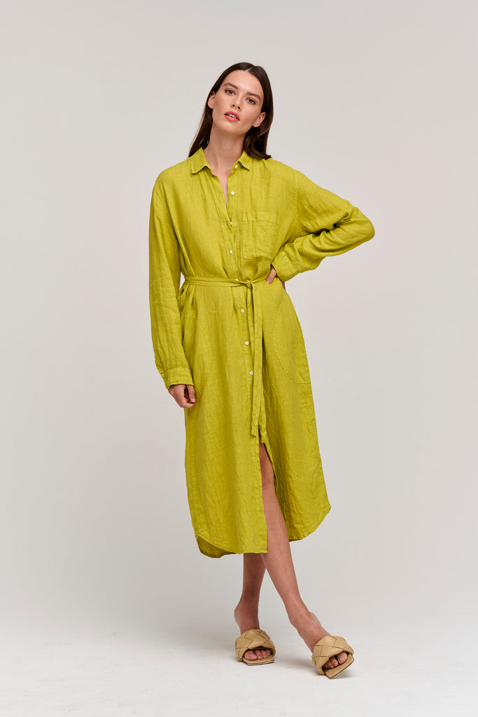 Velvet Jora Linen Button Up Dress in Lemondrop